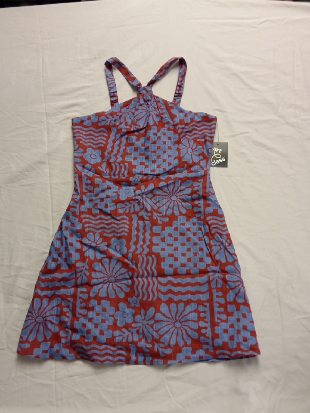 art class Red & Light Blue Geometric Floral Sundress